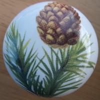 CERAMIC CABINET DRAWER PULL KNOB  PINE CONE