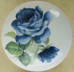 CERAMIC CABINET KNOB  BLUE ROSE ROSES