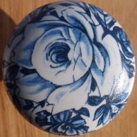 CERAMIC CABINET KNOB  BLUE ROSE ROSES