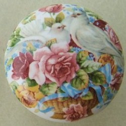 CERAMIC CABINET KNOB  PINK ROSE ROSES DOVES