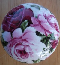 CERAMIC CABINET KNOB  PINK RED ROSE ROSES