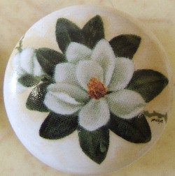 CERAMIC CABINET DRAWER PULL KNOB  MAGNOLIA