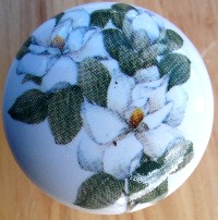 CERAMIC CABINET DRAWER PULL KNOB  MAGNOLIA