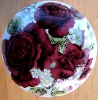 CERAMIC CABINET KNOB  PINK RED ROSE ROSES