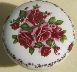 CERAMIC CABINET KNOB  PINK MAUVE ROSE ROSES