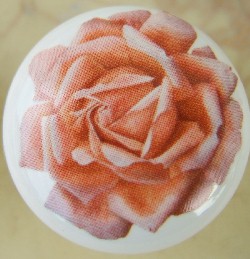 CERAMIC CABINET DRAWER PULL KNOB  ROSE ROSES