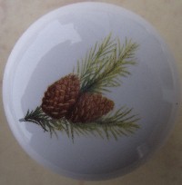 CERAMIC CABINET DRAWER PULL KNOB  PINE CONE CONES