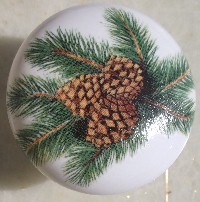 CERAMIC CABINET DRAWER PULL KNOB  PINE CONE CONES