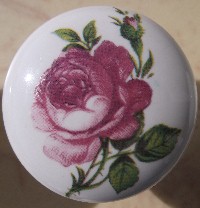 CERAMIC CABINET KNOB  PINK PINK ROSE ROSES