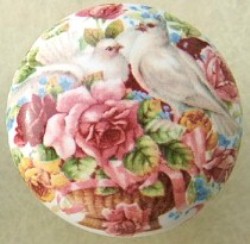 CERAMIC CABINET KNOB  PINK PINK ROSE ROSES DOVES