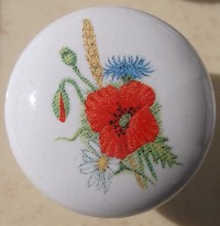 CERAMIC CABINET DRAWER PULL KNOB  POPPY