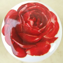 CERAMIC CABINET DRAWER PULL KNOB  ROSE ROSES