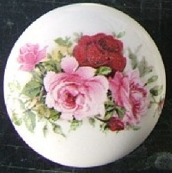 CERAMIC CABINET KNOB  PINK RED ROSE ROSES