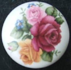 CERAMIC CABINET KNOB  PINK RED ROSE ROSES