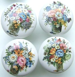 CERAMIC CABINET DRAWER PULL KNOB  ROSE ROSES