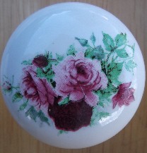 CERAMIC CABINET KNOB  PINK RED ROSE ROSES