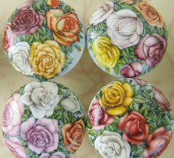 CERAMIC CABINET DRAWER PULL KNOB  FLOWER BOUQUET