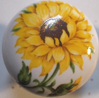 CERAMIC CABINET KNOB  SUNFLOWER SUN FLOWER