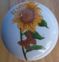 CERAMIC CABINET KNOB  SUNFLOWER SUN FLOWER