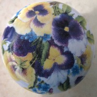 thumbnail image 2 of Handmade Ceramic Drawer Pull Knob - Violet Flowers Design For Cabinets 2 of 5