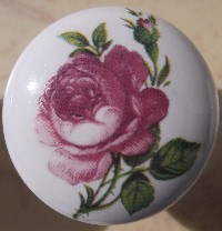 CERAMIC CABINET KNOB  pink ROSE ROSES flower