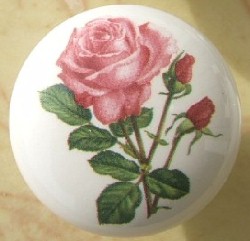 CERAMIC CABINET KNOB  pink ROSE ROSES flower