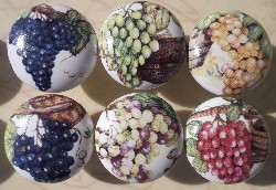 CERAMIC CABINET KNOB KNOBS GREEN PURPLE RED YELLOW GRAPES GRAPE WINERY